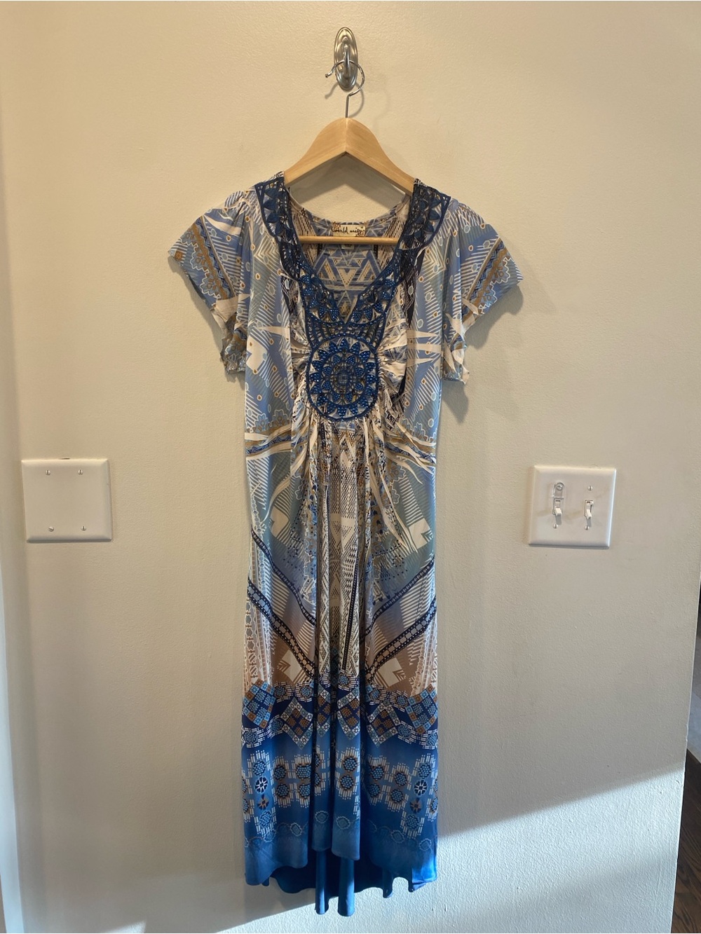 World Unity Womens Y2K medallion beaded midi dress Size medium fairy boho slinky